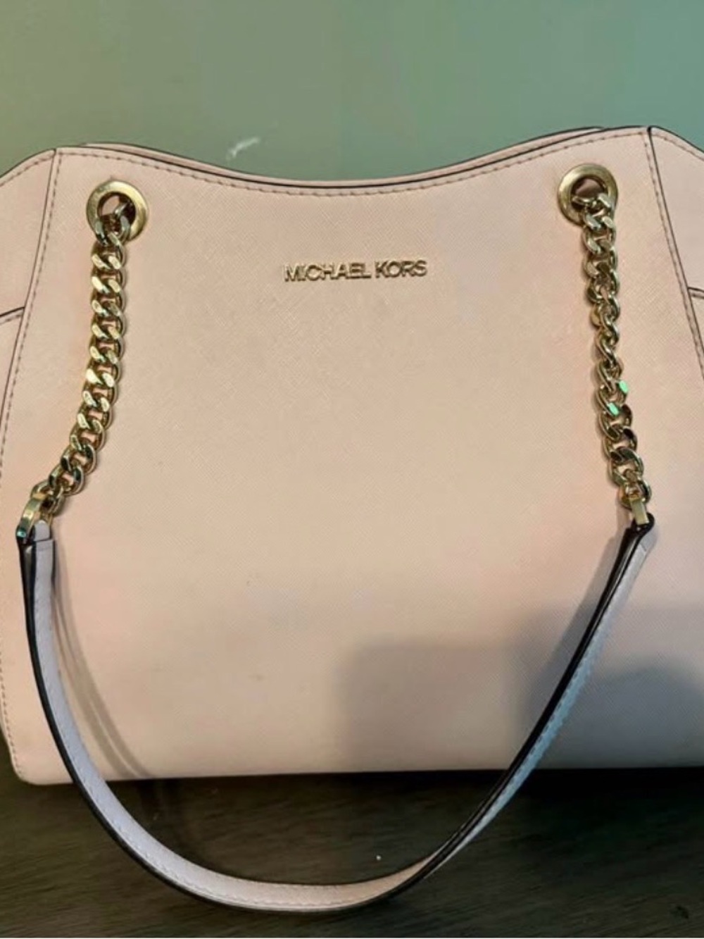 Michael Kors Blush Saffiano Leather Shoulder Bag with Gold Chain